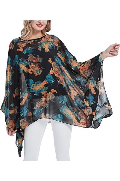 GENERAL Wiiiwish Women's Loose Solid Long Batwing Sheer Chiffon Caftan Wrap P...