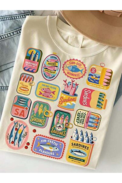 4CR Outfit Women, Sardines Can Design Funny Vintage T-Shirt, Loose And Breath...