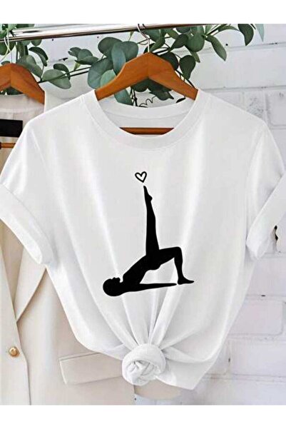23ERVA Yoga, Women's Pose With Heart Design, Pure Cotton T-Shirt, Spring Summ...