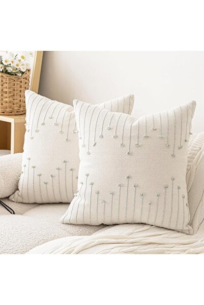 GENERAL LILEPOY Boho Throw Pillow Covers 18x18 Set of 2 Neutral Decorative Te...