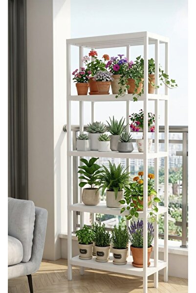SevenHouse NORVEÇ Saksılık Çiçeklik.Saksı Standı Çok Amaçlı Raf BEYAZ