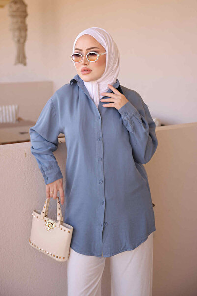 İmajButik Индиго риза от тенсел с копчета