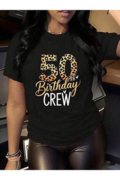 2BIR Women's 50th Crew Leopard Print, Pure Cotton T-Shirt, Party Season, Birt...