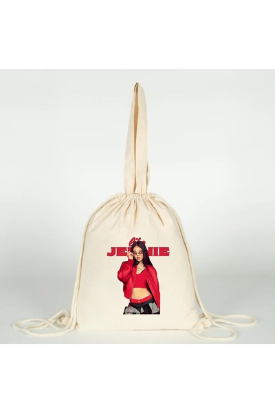 Generic Brand Geantă din pânză cu șnur, imprimată Jennie BlackPink, versatilă...