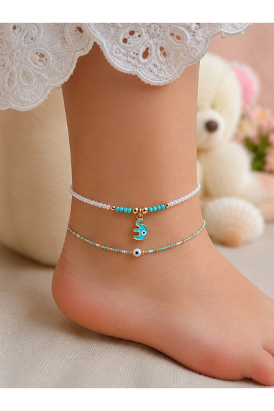 SEZİNİN TAKI DÜKKANI 🩵   2-Pack Blue Elephant Charm Children's Anklet