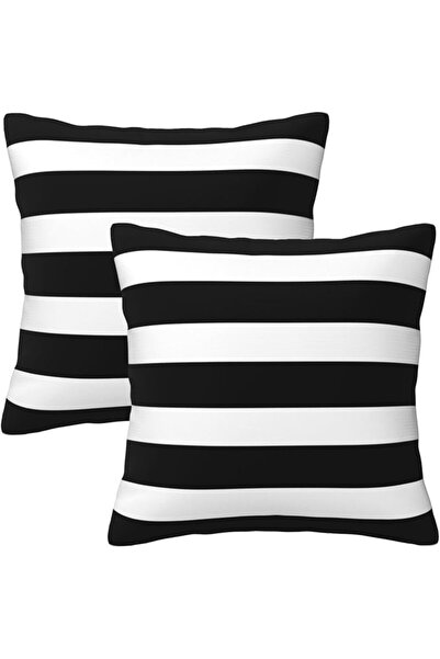 Poream Stripe Black and White Farmhouse Throw Pillow Covers 18x18 Inch Sunmme...