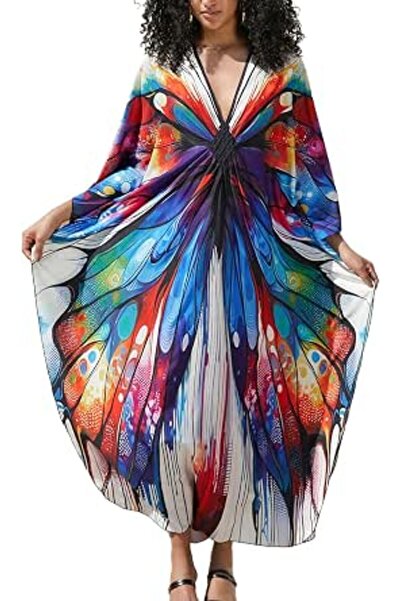 YouKD Women's Pirnt Floral Long Kaftan Maxi Dress Pluse Size Bikini Beach Cov...