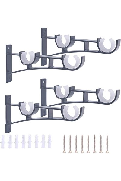 Paporich Double Curtain Rod Brackets,Set of 4 Alloy Hang Curtain Brackets 2 R...