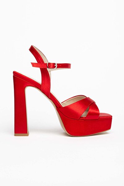 ALTIN TOPUK Women's Red Satin Platform High Heeled Shoes
