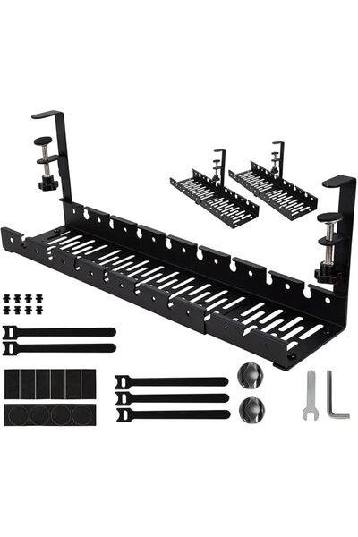 Generic Under Desk Cable Management Tray, No Drill Adjustable Clamp Cable Man...