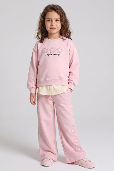 Dmb Girl's Floral Embroidered Shirt, Skirt, Detailed Sweatshirt and Trousers Set