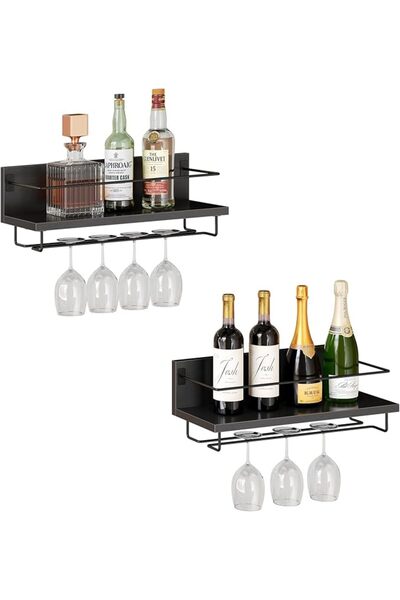 HOOBRO Wall Mounted Wine Rack 2 Pack, Wine Shelf Hanging Floating Wall Shelve...