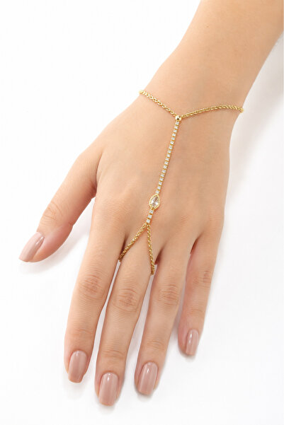 Hayalperest boncuk Gold Color Stone Oval Detailed Shahmeran Women's Hand Acce...