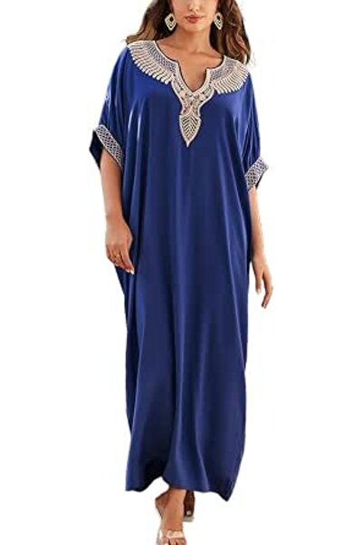 YouKD Embroidered Floral Kaftan Bohemian Beach Dress Bikini Coverups Long Bat...