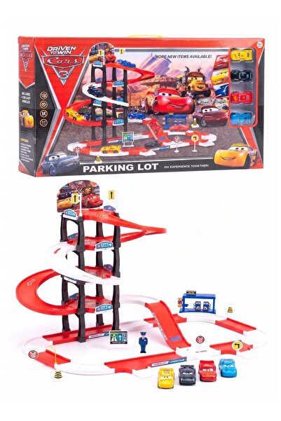 Disney Pixar Cars 3-Story Spiral Parking Lot Playset with 4 Mini Die-Cast McQ...