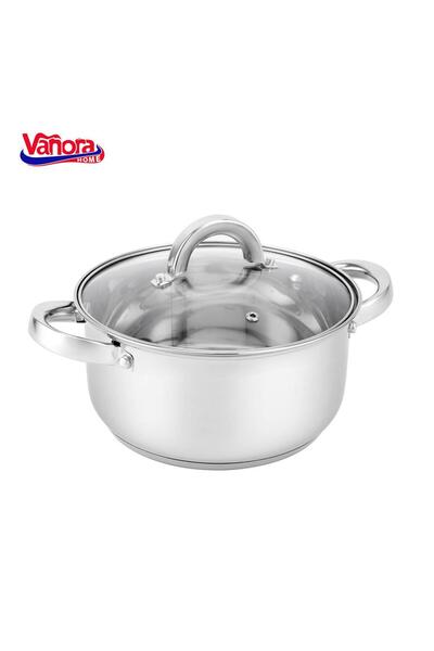 vanora Oală din oțel inoxidabil Dasha cu capac de sticlă 22x11.5 cm 4.3 L