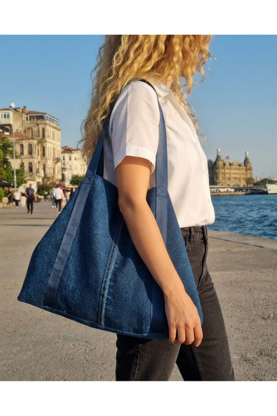 tuttobene MAXY Denim Oversize Çanta, Geniş Hacimli Günlük Alışveriş, Seyahat ...