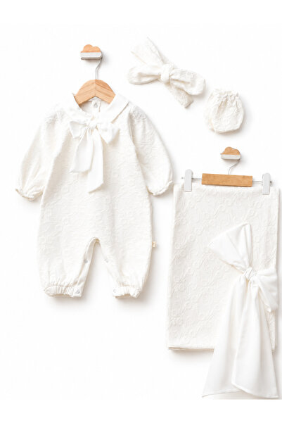 LİLİYUM Baby Girl Lace Bow Set of 4 Rompers Towel Bandana 3 Colors
