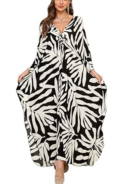 YouKD Summer Long Kaftan Dress Bohemian Roomy Beach Robe Cover Up Plus Size D...