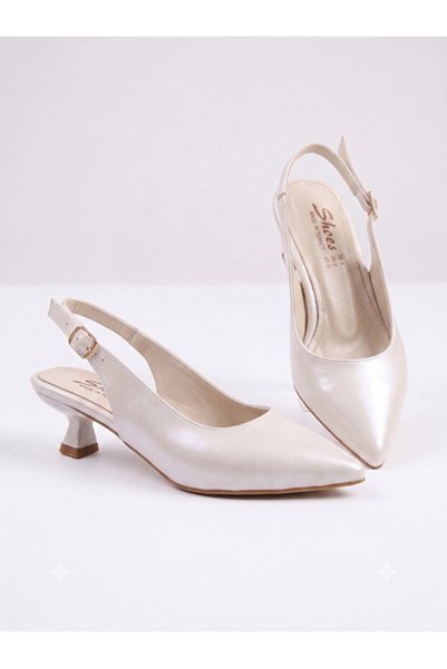 DARUGA Women's White Pointed Toe Buckle Heeled Shoes Short Heeled Evening Dre...