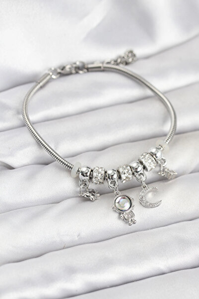 SORA GROUP Brass Silver Color Space Theme Charm Women's Bracelet