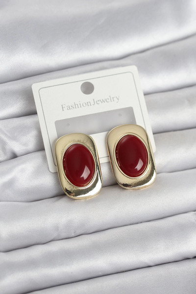SORA GROUP Burgundy Color Square Model Vintage Women's Earrings