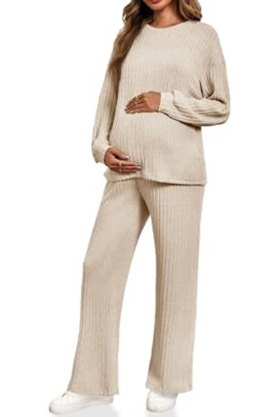 GENERAL Yousify Womens Maternity Pajamas Sets 2 Piece Outfits Ribbed Knit Lon...