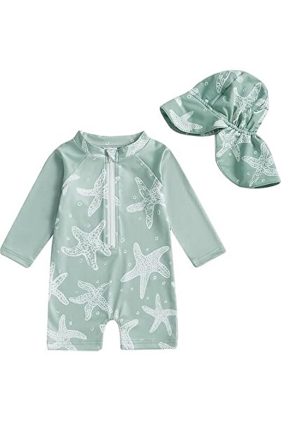 NALACAL Toddler One Piece Swimsuit, Zipper Long Sleeve with Sun Hat, Soft & S...