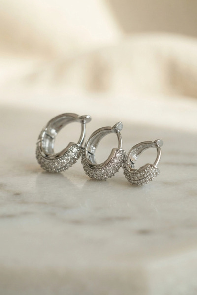 SORA GROUP Silver Color 3-Piece Zircon Stone Hoop Earring Set