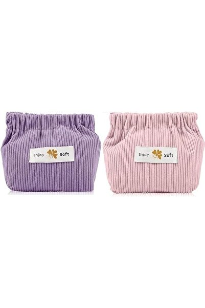 Hannea 2pcs Small Makeup Pouch, Lipstick Cosmetic Bag, Corduroy Elastic Stora...
