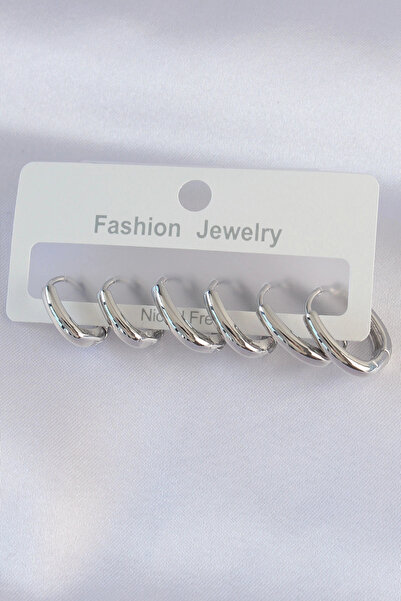 SORA GROUP Brass Silver Color Oval Earring Set
