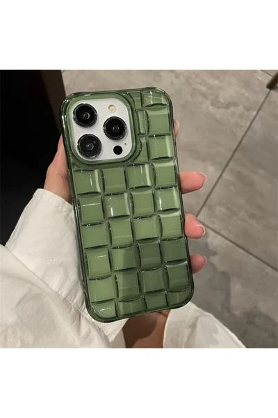 EDELFU iPhone 13 PRO uyumlu - Matcha, Zümrüt Renk Örgülü Şeffaf Sararmaz, Yum...