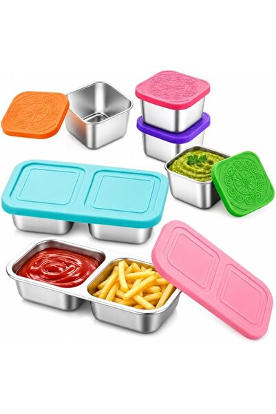 Generic Pack Stainless Steel Snack Containers, 4x60ml Sauce Cups & 2x300ml Du...