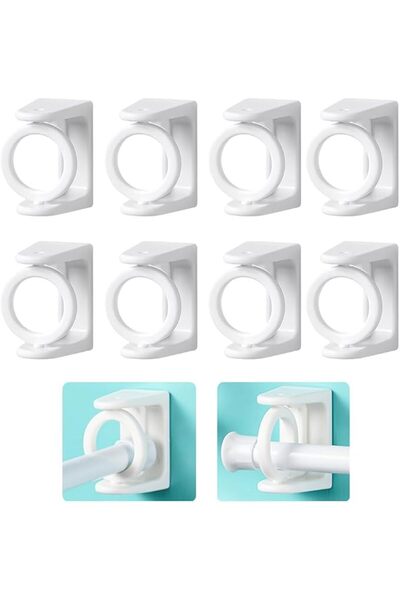 HASTHIP ® 8Pcs Curtain Rod Holder Without Drill Self-Adhesive 360° Rotating C...