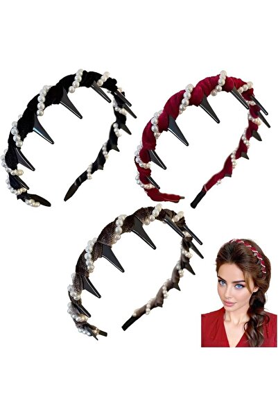 AZONEE Vintage Artificial Pearl Hairband, Diamond Velvet Headband with Teeth,...