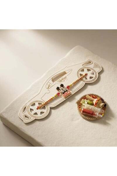 Generic Kids Cartoon Mouse Rakhi with BRO Charm and Puja Plate with Roli and ...
