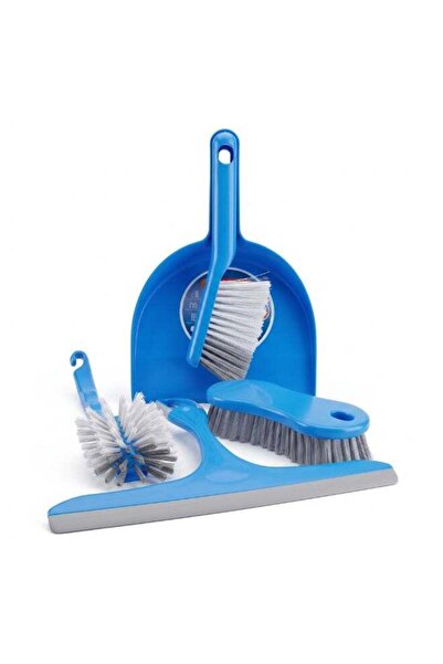 Duravel Cleaning Set with Dustpan, Brush, Toilet Brush and Squeegee, Blue