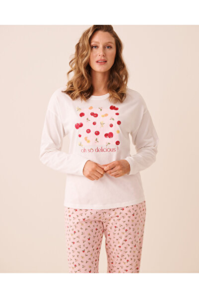 La Vie en Rose Tomato Print Cotton Long Sleeve Shirt