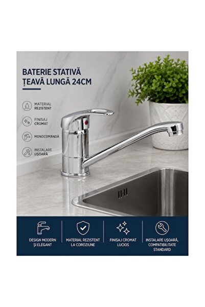 OEM Baterie de blat cu pipă lungă de 24 cm – Monocomandă, finisaj cromat