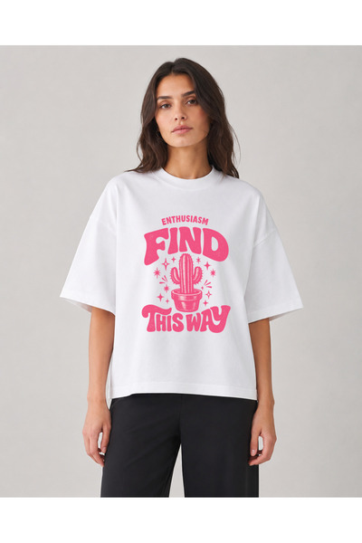 fingerjewerly تي شيرت كبير الحجم مطبوع عليه صورة صبار من Find This Way للجنسي...