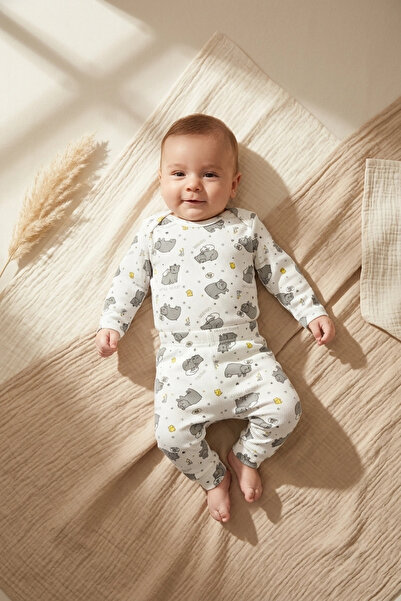 Süper Mini Baby Nube Hippo 100% Cotton Long Sleeve Bodysuit and Pants 2-Piece...