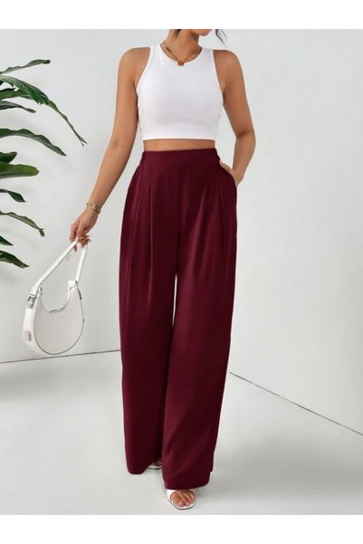 Urban Look بنطلون نسائي عالي الخصر واسع الساقين، تصميم مريح، بنطلون بالازو كا...