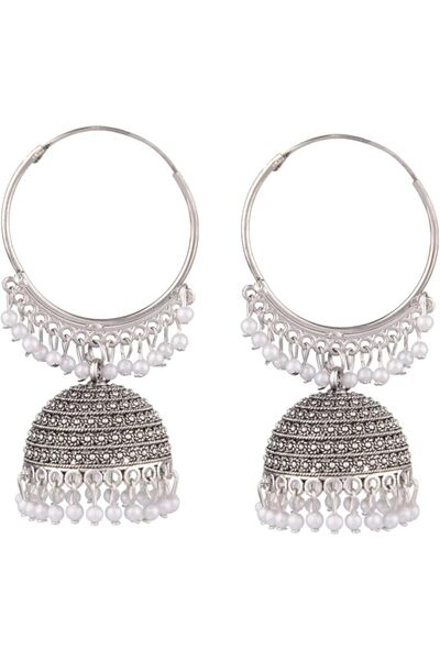 Efulgenz Antique Boho Oxidized Faux Pearl Hoop Earrings Jhumka Jhumki Earring...