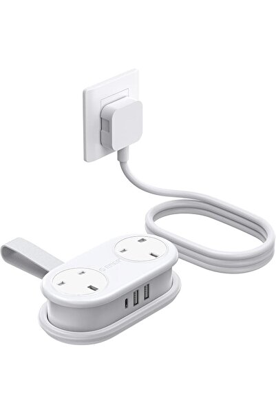 Orico شريط طاقة للسفر، منفذان كهربائيان و3 منافذ USB (منفذ USB-C واحد)، 3250 ...