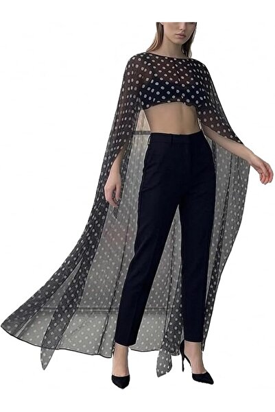 GENERAL Amiblvowa Women Chiffon Capelet Sheer Mesh Bridal Cape Shawl Wraps As...
