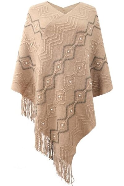 KASTWAVE Women's Crochet Fringe Poncho Wrap, Elegant Cozy Pullover Sweater Co...