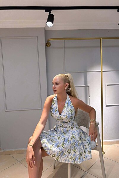 lizge giyim HALTER YAKA DESENLİ MİNİ ELBİSE