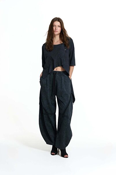 #vdr viadellerose Black Baggy Pants with Stitching Detail 19029