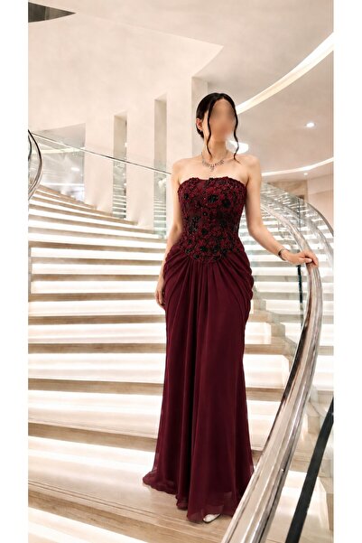 Jood Embroidered Strapless Corset Evening Dress