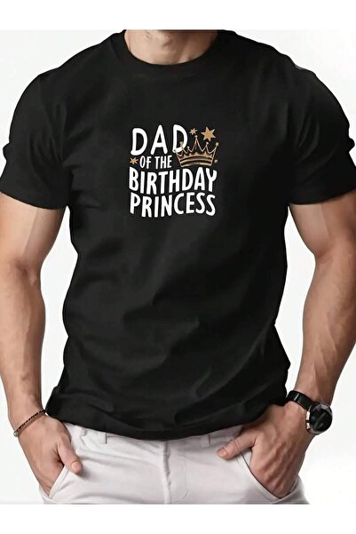 26LIK تي شيرت رجالي أسود بأكمام قصيرة مع طباعة جرافيكية بعبارة "Dad Of The Pr...